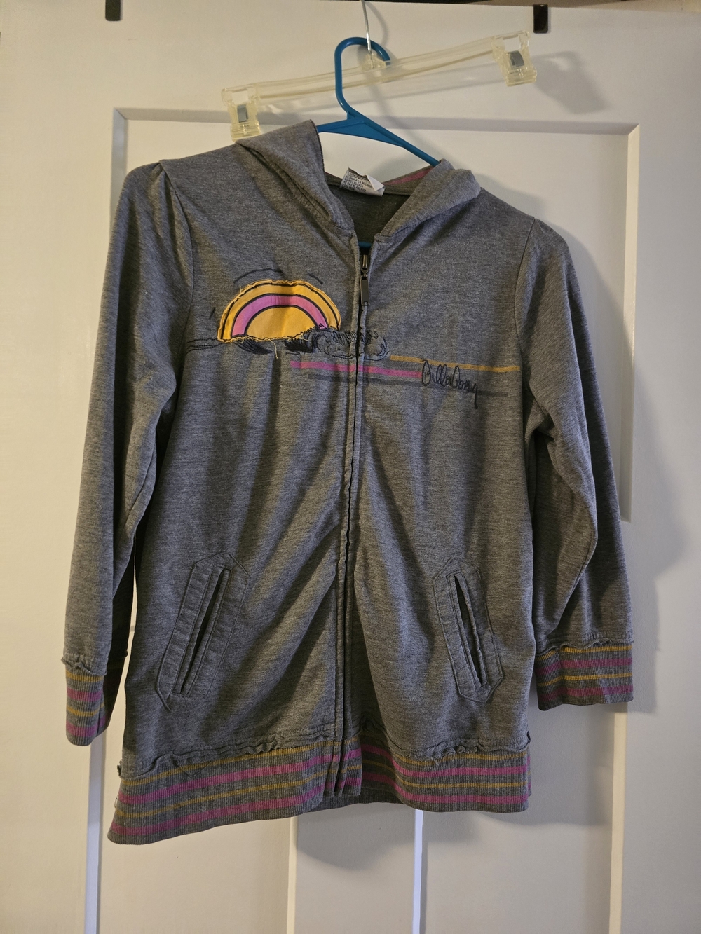 Billabong Grey Hoodie Jacket with Yellow and Pink Graphic